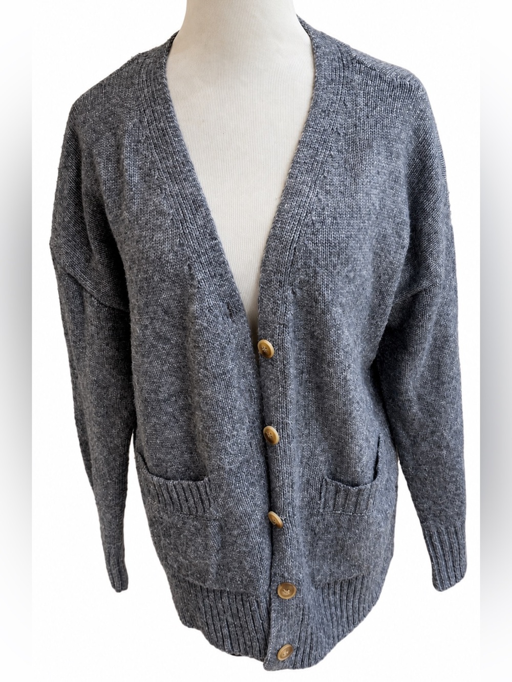 Ella Moss Charcoal Gray V-Neck Button Front Cardigan